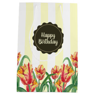 Bolsa De Regalo Mediana Loro amarillo acuarela Tulips Arte floral