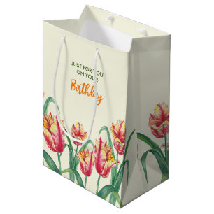 Bolsa De Regalo Mediana Loro amarillo cumpleaños Tulips Floral solo para t
