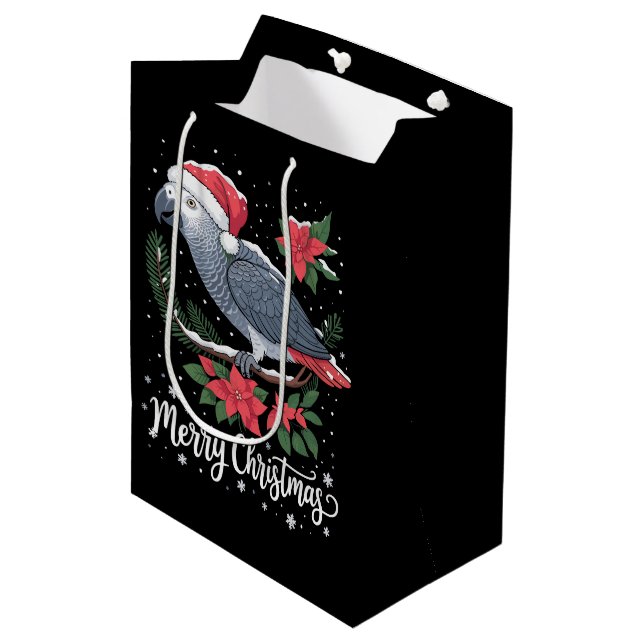 Bolsa De Regalo Mediana Loro gris navidad (Angulo Anverso)