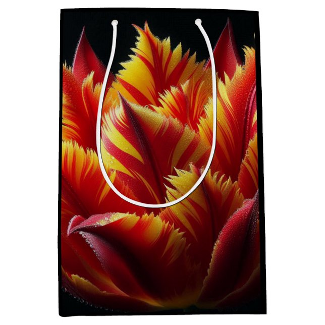 Bolsa De Regalo Mediana Loro Tulip Floral rojo y amarillo (Anverso)