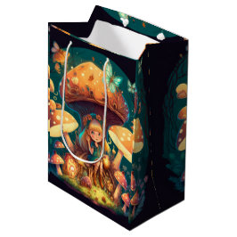 Bolsa De Regalo Mediana Los amorosos elfos adorables juegan bajo hongos