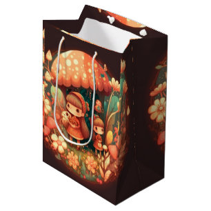 Bolsa De Regalo Mediana Los amorosos elfos adorables juegan bajo hongos