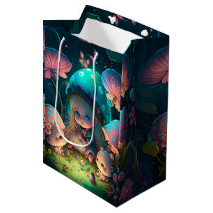 Bolsa De Regalo Mediana Los amorosos elfos adorables juegan bajo hongos