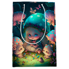 Bolsa De Regalo Mediana Los amorosos elfos adorables juegan bajo hongos