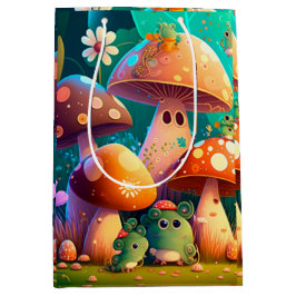 Bolsa De Regalo Mediana Los amorosos elfos adorables juegan bajo hongos