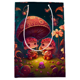 Bolsa De Regalo Mediana Los amorosos elfos adorables juegan bajo hongos