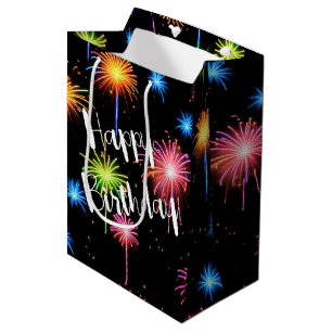 Bolsa De Regalo Mediana Los fuegos artificiales De La Neón De Cumpleaños E