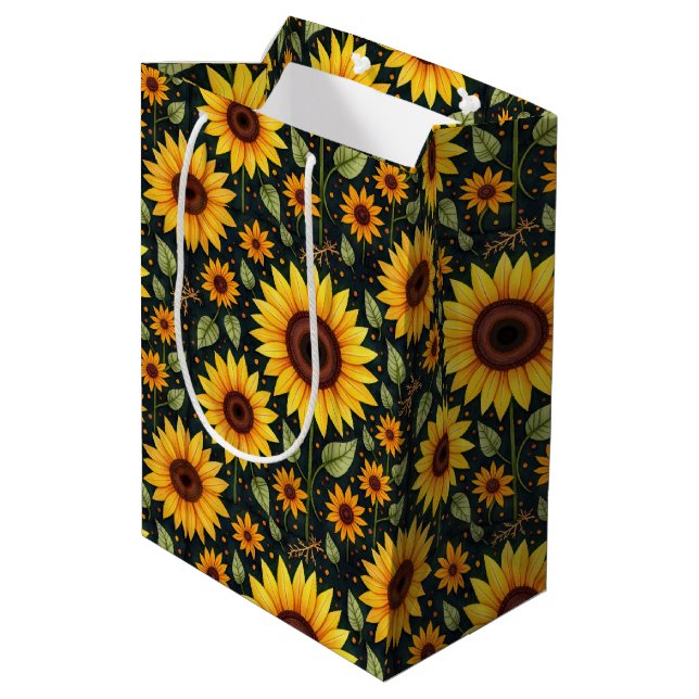 Bolsa De Regalo Mediana Los girasoles amarillos en negro (Angulo reverso)