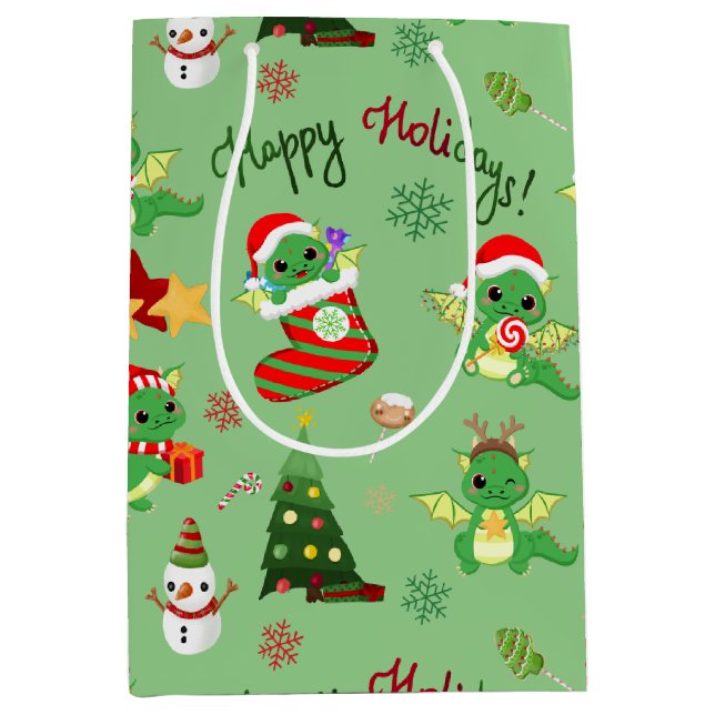 Bolsa De Regalo Mediana Los Navidades del Dragón Felices Fiestas (Anverso)