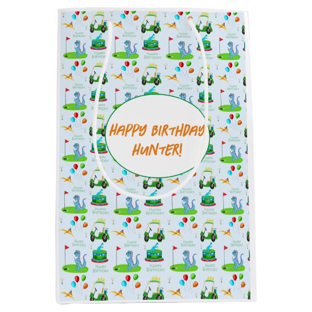 Bolsa De Regalo Mediana Los niños con temas de golf de los dinosaurios fel (Anverso)