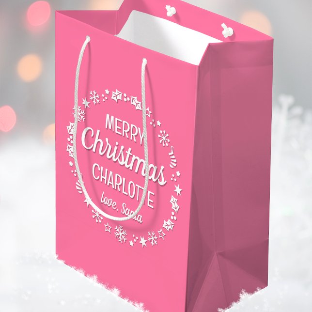 Bolsa De Regalo Mediana Love Santa Merry Christmas Custom Name Pink (Subido por el creador)