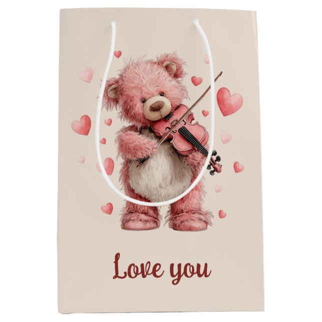 Bolsa De Regalo Mediana Love You Teddy with Violin (Anverso)
