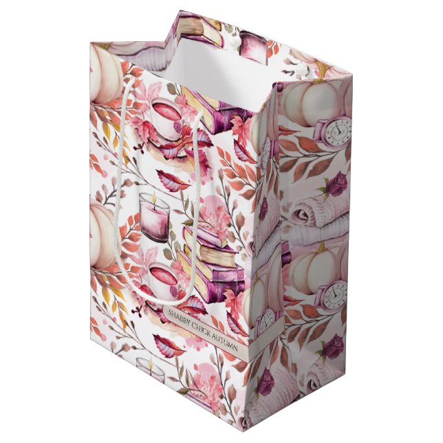 Bolsa De Regalo Mediana Lovely Shabby Chick Autumn Pattern (Angulo Anverso)