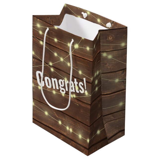 Bolsa De Regalo Mediana Luces de Boda en Madera (Angulo Anverso)