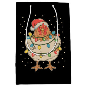 Bolsa De Regalo Mediana Luces de Navidad de Pollo Gorro de Santa Navidad F