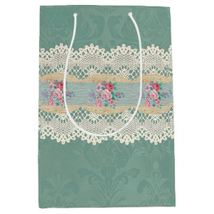 Bolsa De Regalo Mediana Lugar de Rosas de Damasco Verde de Pino Smokey