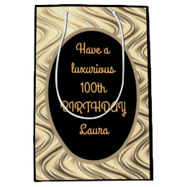 Bolsa De Regalo Mediana Lujo Personalizado de Oro y Negro Cumpleaños 100