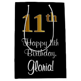 Bolsa De Regalo Mediana Lujoso, elegante, falso oro Aspecto 11º cumpleaños