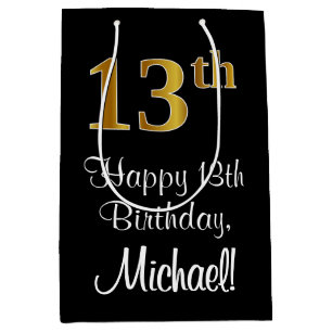 Bolsa De Regalo Mediana Lujoso, elegante, falso oro Aspecto 13 cumpleaños