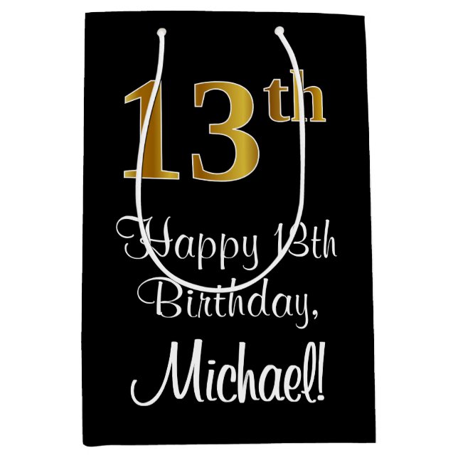 Bolsa De Regalo Mediana Lujoso, elegante, falso oro Aspecto 13 cumpleaños (Anverso)