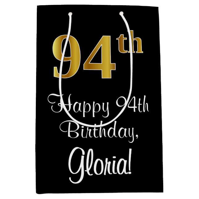 Bolsa De Regalo Mediana Lujoso, elegante, falso oro Aspecto 94 cumpleaños (Anverso)