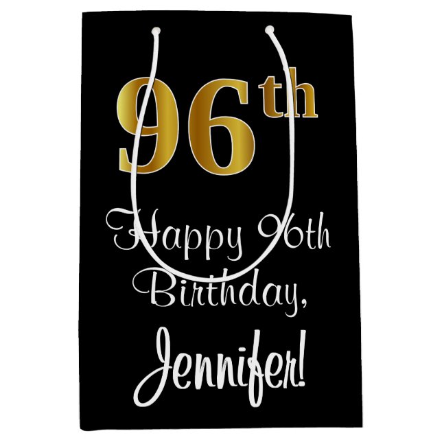 Bolsa De Regalo Mediana Lujoso, elegante, falso oro Aspecto 96º cumpleaños (Anverso)