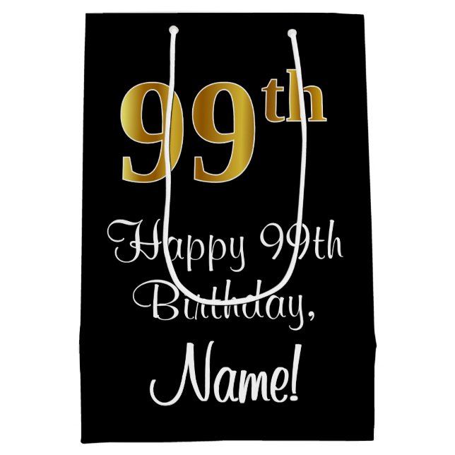 Bolsa De Regalo Mediana Lujoso, elegante, falso oro Aspecto 99 cumpleaños (Reverso)