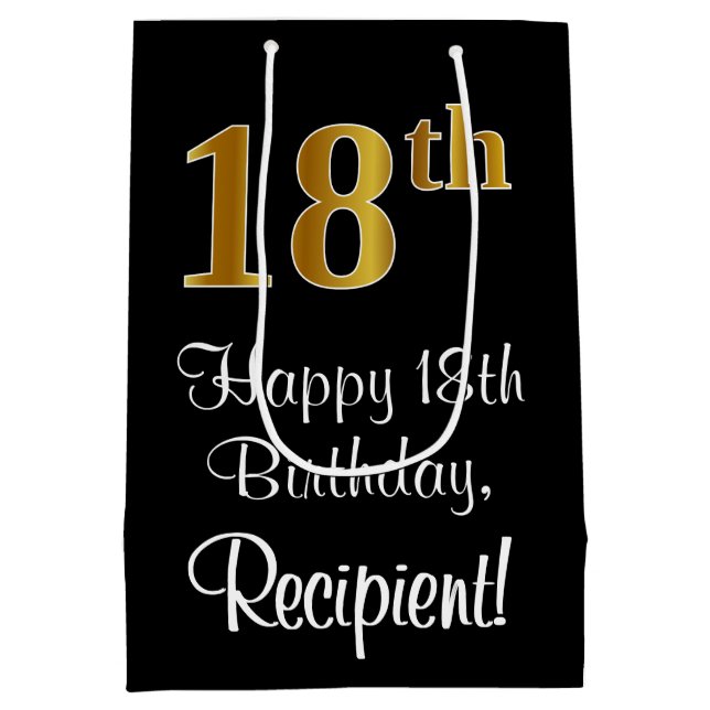 Bolsa De Regalo Mediana Lujoso, elegante, Faux Gold Look 18 cumpleaños (Reverso)