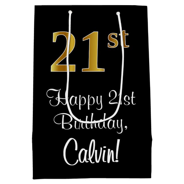 Bolsa De Regalo Mediana Lujoso, elegante, Faux Gold Look 21 cumpleaños (Reverso)