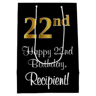 Bolsa De Regalo Mediana Lujoso, Elegante, Faux Gold Look 22nd Birthday