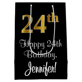 Bolsa De Regalo Mediana Lujoso, elegante, Faux Gold Look 24 cumpleaños