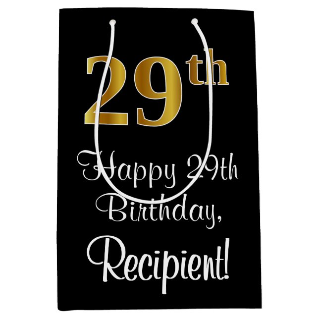 Bolsa De Regalo Mediana Lujoso, elegante, Faux Gold Look 29 cumpleaños (Anverso)