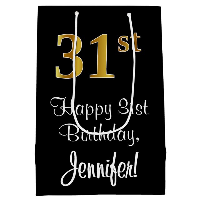 Bolsa De Regalo Mediana Lujoso, elegante, Faux Gold Look 31 cumpleaños (Reverso)