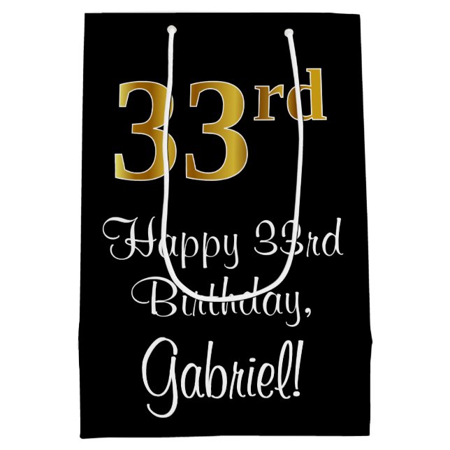 Bolsa De Regalo Mediana Lujoso, elegante, Faux Gold Look 33 cumpleaños (Reverso)