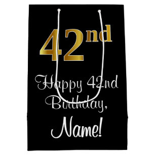 Bolsa De Regalo Mediana Lujoso, Elegante, Faux Gold Look 42nd Birthday