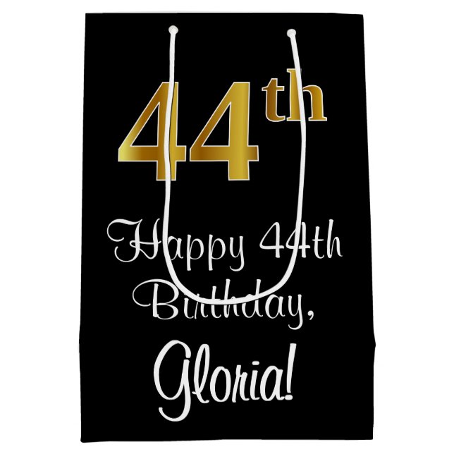 Bolsa De Regalo Mediana Lujoso, elegante, Faux Gold Look 44th Birthday (Reverso)