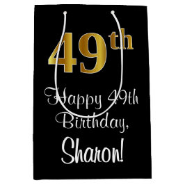 Bolsa De Regalo Mediana Lujoso, elegante, Faux Gold Look 49 cumpleaños