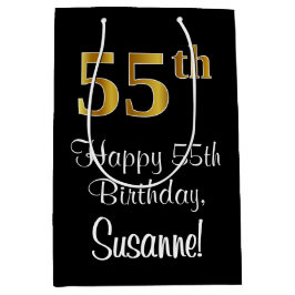 Bolsa De Regalo Mediana Lujoso, elegante, Faux Gold Look 55 cumpleaños