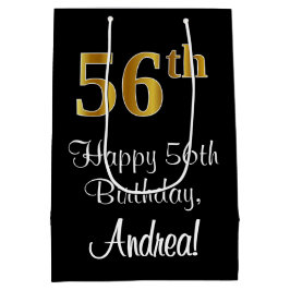 Bolsa De Regalo Mediana Lujoso, elegante, Faux Gold Look 56th Birthday