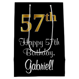 Bolsa De Regalo Mediana Lujoso, elegante, Faux Gold Look 57 cumpleaños