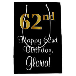 Bolsa De Regalo Mediana Lujoso, Elegante, Faux Gold Look 62 cumpleaños