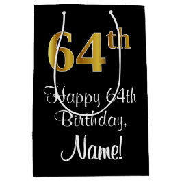 Bolsa De Regalo Mediana Lujoso, elegante, Faux Gold Look 64th Birthday