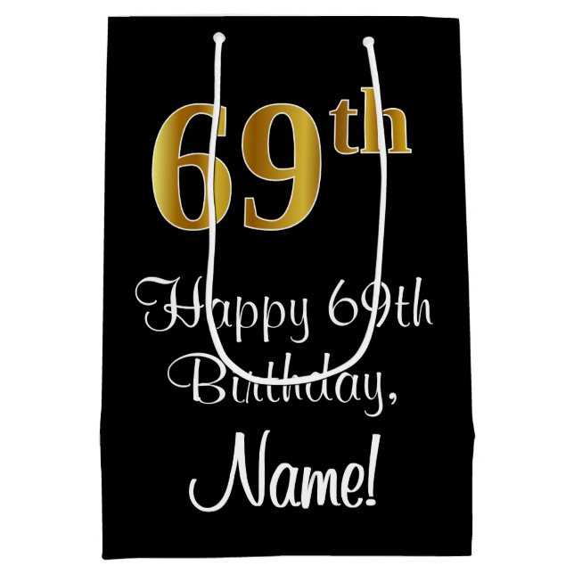 Bolsa De Regalo Mediana Lujoso, elegante, Faux Gold Look 69 cumpleaños (Reverso)