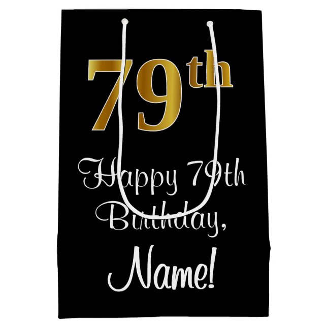 Bolsa De Regalo Mediana Lujoso, elegante, Faux Gold Look 79 cumpleaños (Reverso)