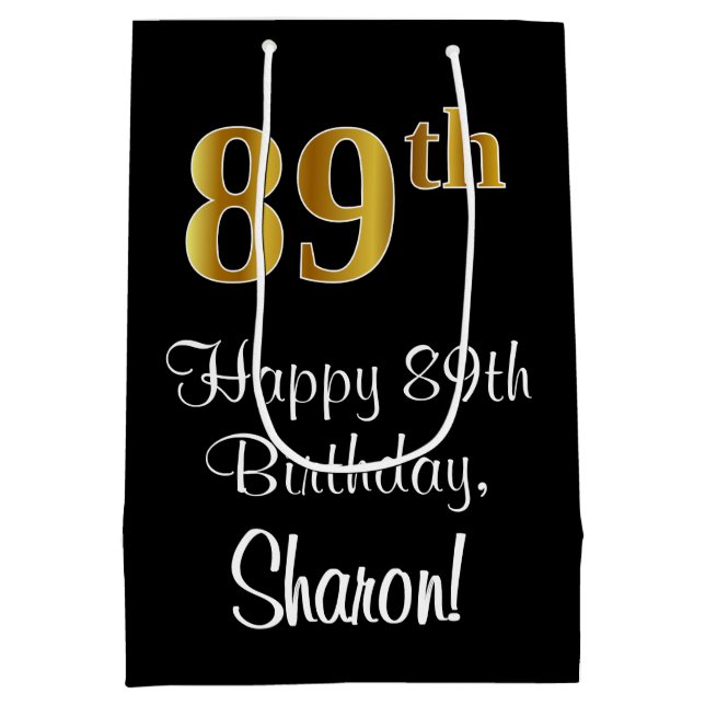 Bolsa De Regalo Mediana Lujoso, elegante, Faux Gold Look 89th Birthday (Reverso)