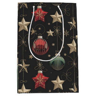 Bolsa De Regalo Mediana Lujoso ornamento navideño y estrella dorada