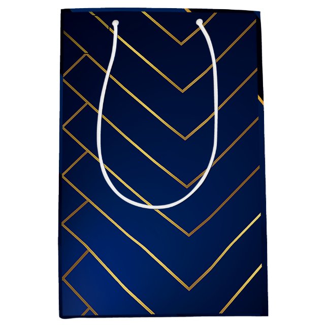 Bolsa De Regalo Mediana Lujoso Sleek y sofisticado Navy Blue & Gold (Anverso)