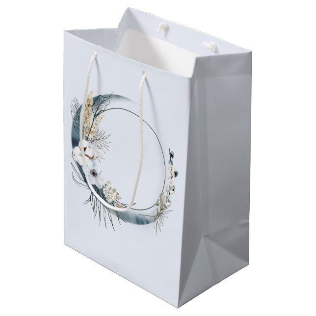 Bolsa De Regalo Mediana Luna de la Media Luna Azul con flores blancas (Angulo Anverso)