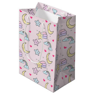 Bolsa De Regalo Mediana Luna, estrellas y motivos de nubes sobre el rosa p