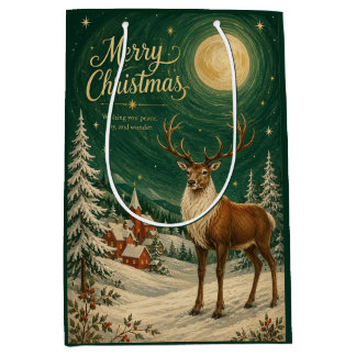 Bolsa De Regalo Mediana Luna mágica de invierno de reno